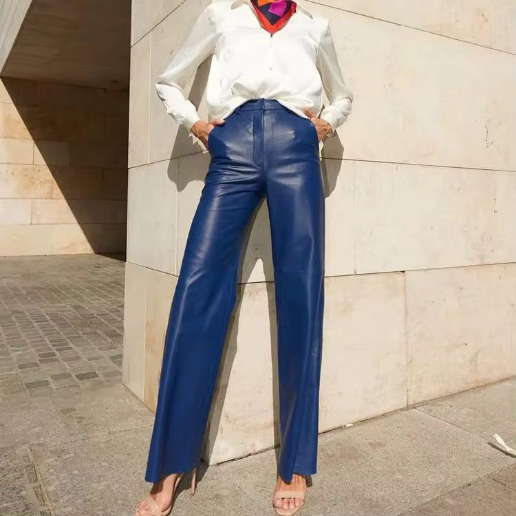 PANTALON DE CUERINA AZUL