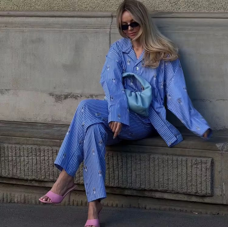 CONJUNTO A RAYAS AZUL Y TEDY