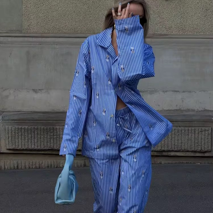 CONJUNTO A RAYAS AZUL Y TEDY
